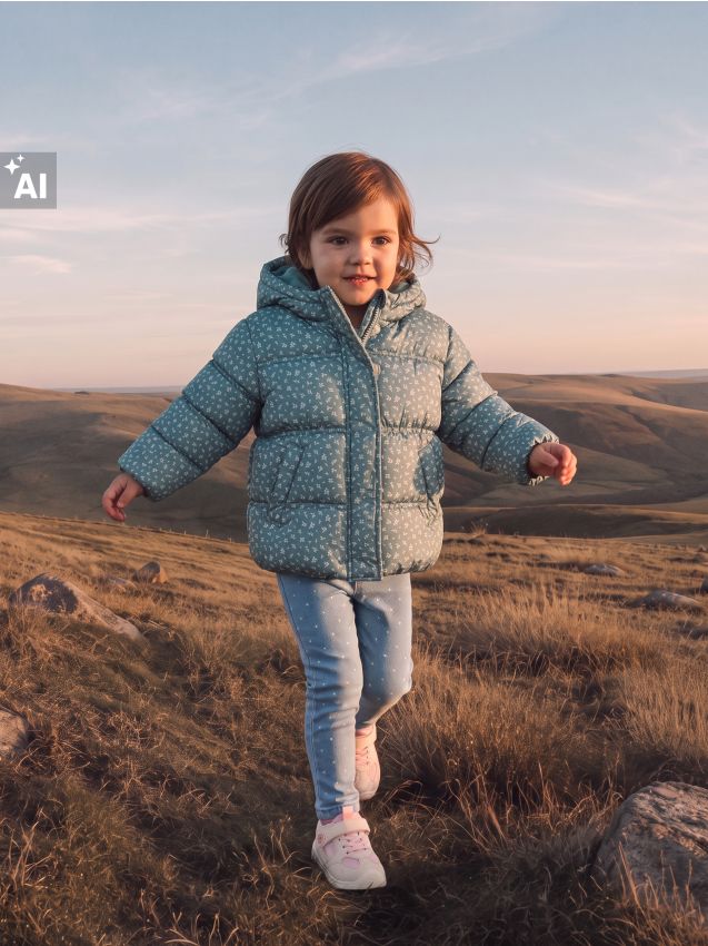 Sinsay - Geacă puffer matlasată cu glugă și model vegetal - verde-deschis