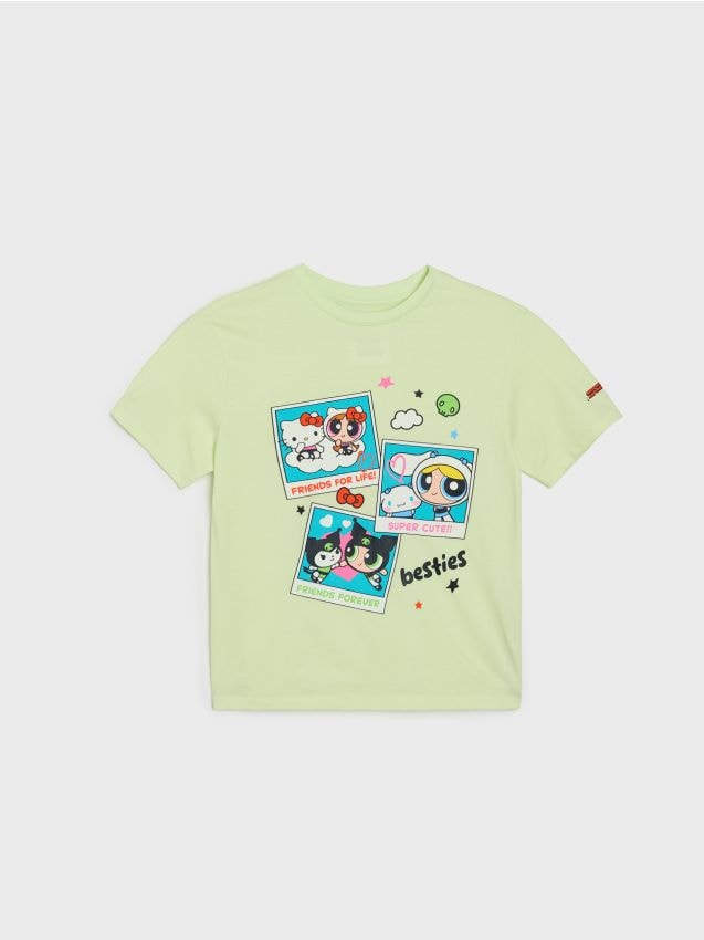 Sinsay - Tricou din bumbac cu imprimeu Hello Kitty and Friends - verde-pal