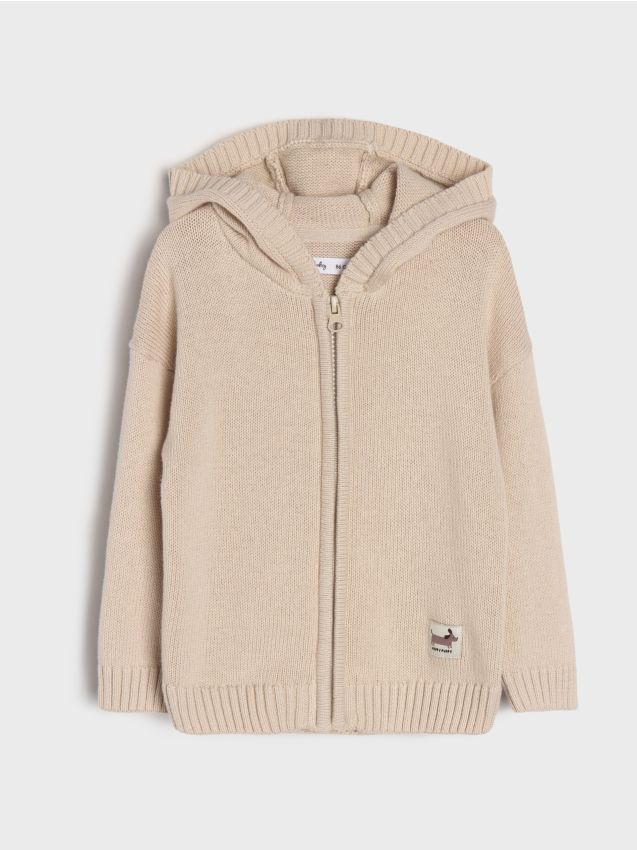 Sinsay - Cardigan din bumbac cu fermoar și glugă - bej