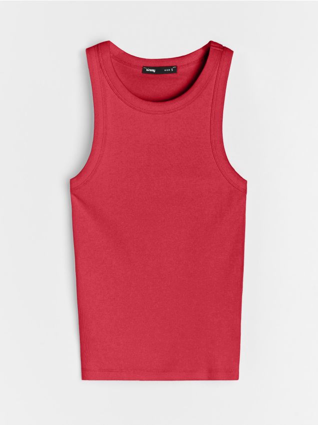 Sinsay - Top basic din bumbac cu dungi - roșu