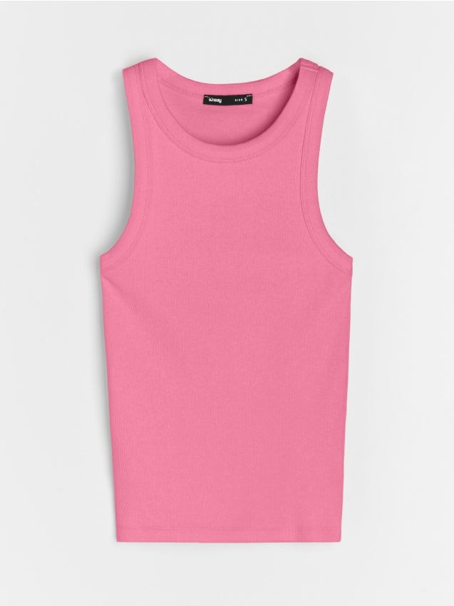 Sinsay - Top basic din bumbac cu dungi - roșu-hibiscus