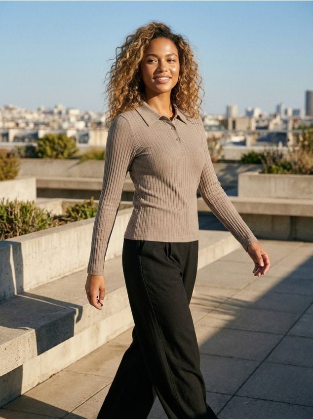 Sinsay - Tricou polo cu adaos de viscoză - cafeniu