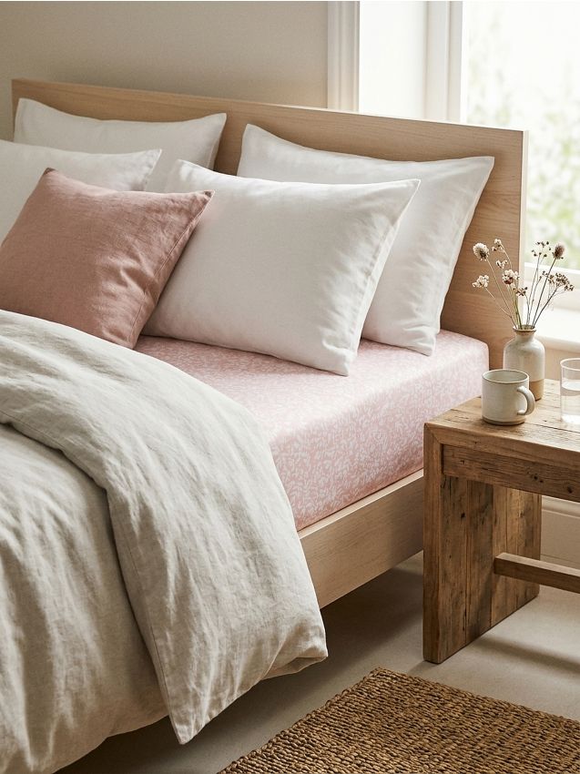 Sinsay - Cearșaf cu elastic cu model vegetal - roz-pastel