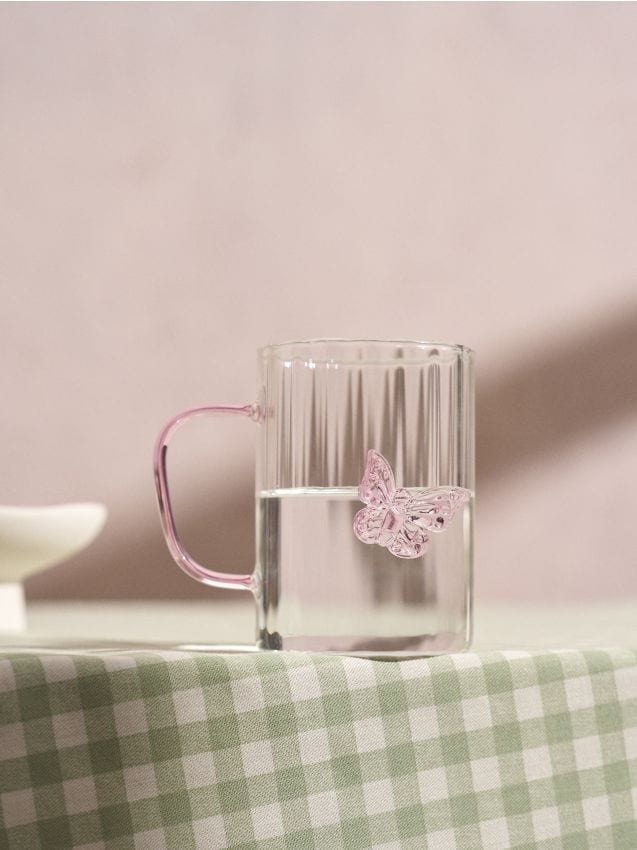 Sinsay - Cană din sticlă cu fluture - roz-pastel