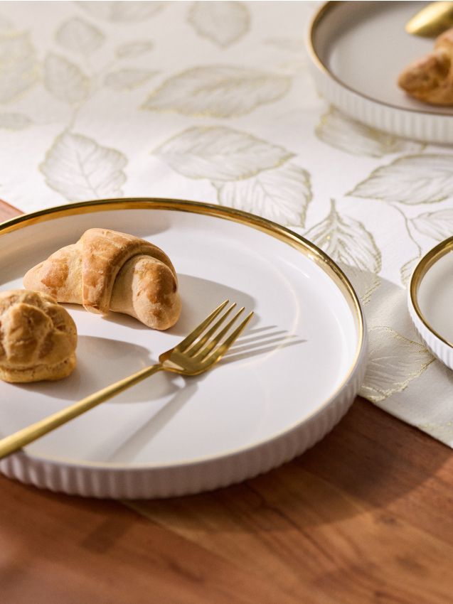 Sinsay - Farfurie ceramică cu decorațiune aurie - alb