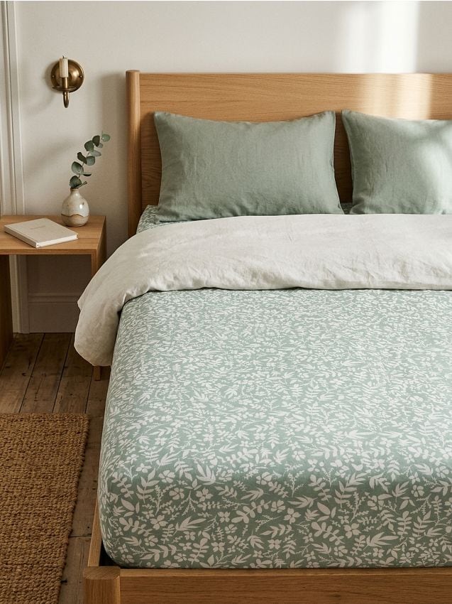 Sinsay - Cearșaf cu elastic cu model vegetal - verde-pal