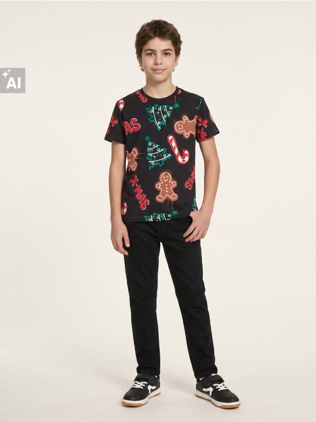 Sinsay - Tricou din bumbac cu motiv de Crăciun - negru