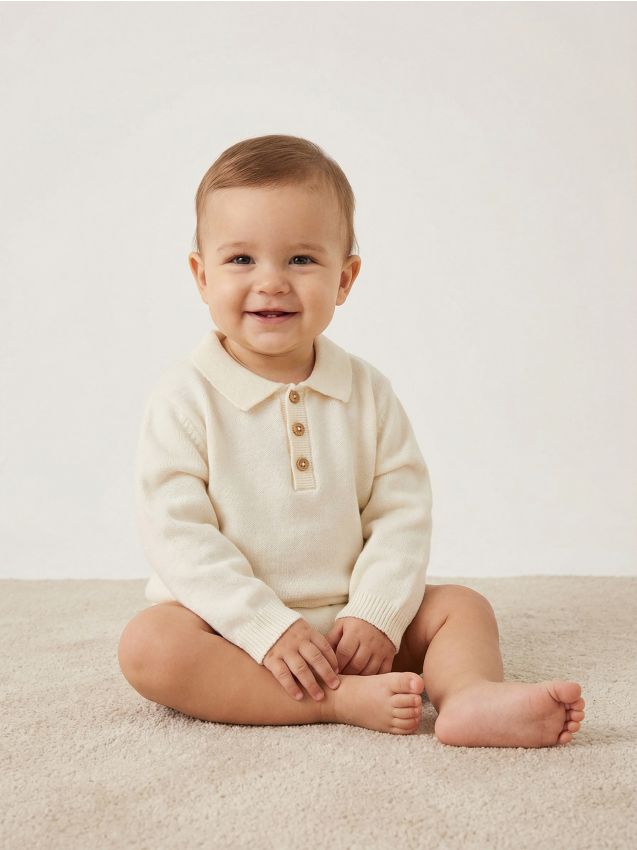 Sinsay - Pulover polo din bumbac - crem