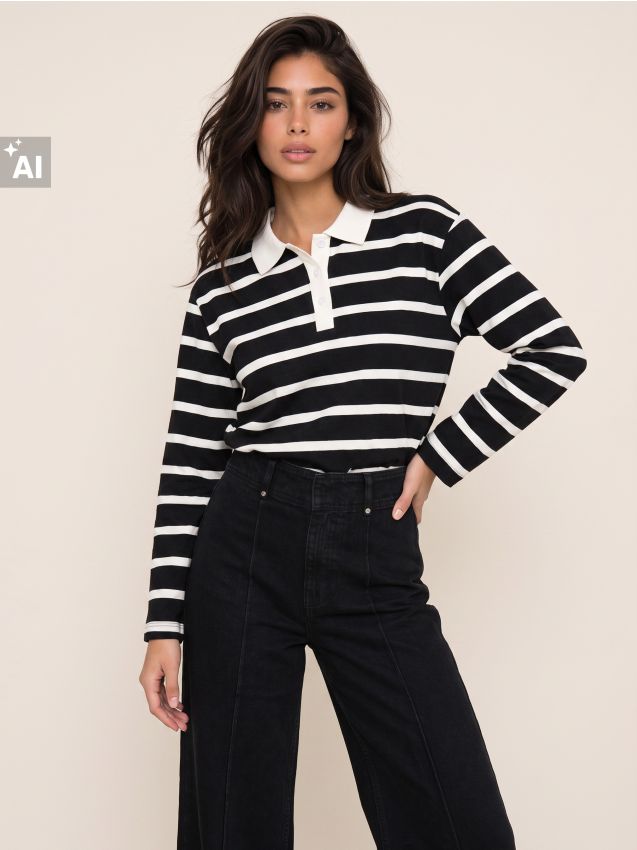 Sinsay - Tricou din bumbac în dungi, cu mânecă lungă - negru
