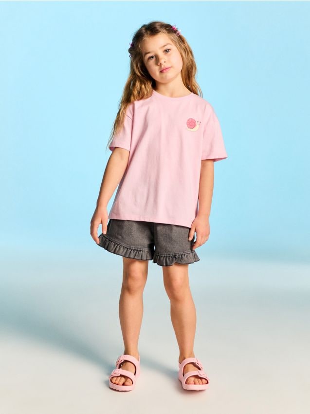 Sinsay - Tricou din bumbac cu imprimeu melc - roz-pastel