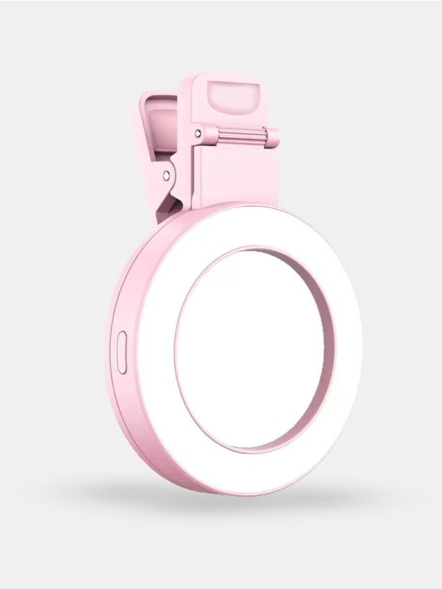 Luce ad anello LED per selfie con clip - rosa pastello