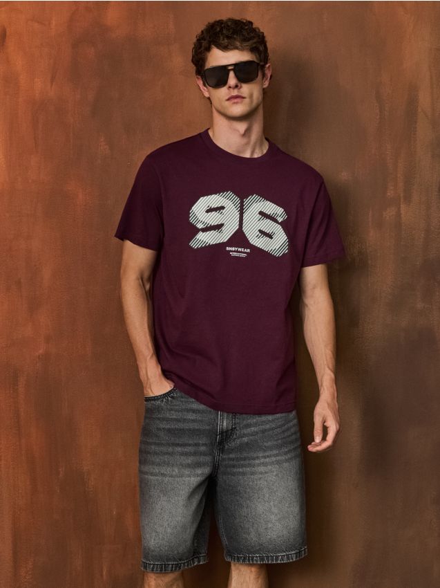 Sinsay - Tricou cu mânecă scurtă - bordo