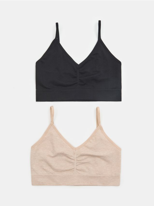 Sinsay - Bezszwowe biustonosze typu top 2 pack - kremowy