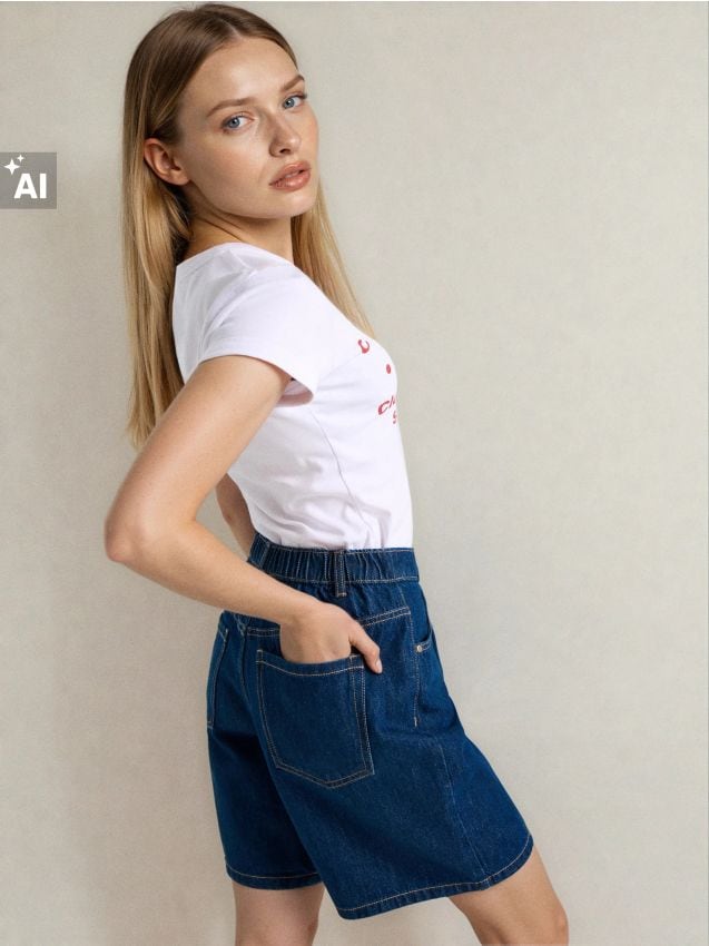 Sinsay - Bermude din denim - albastru metalizat