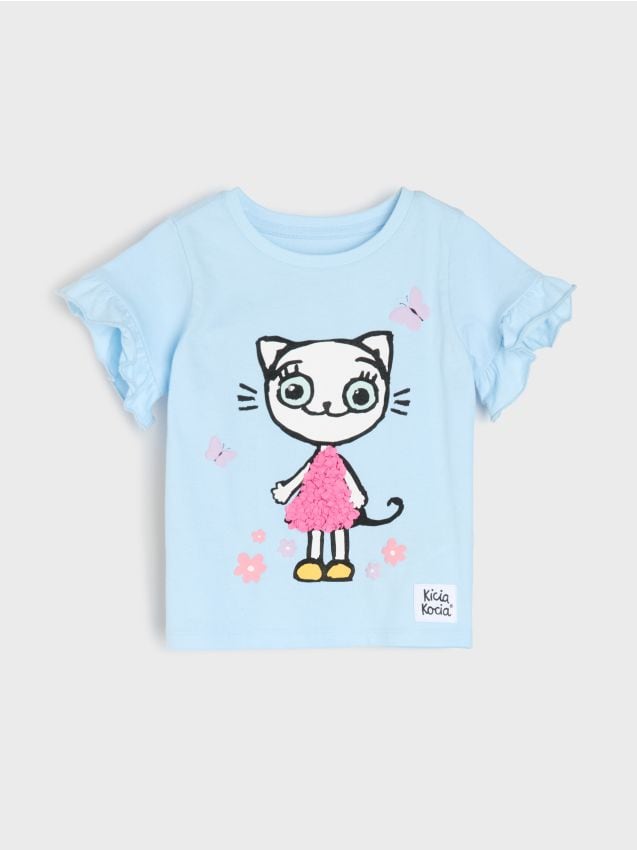 Sinsay - Tricou din bumbac cu imprimeu Kitty Kotty - light blue
