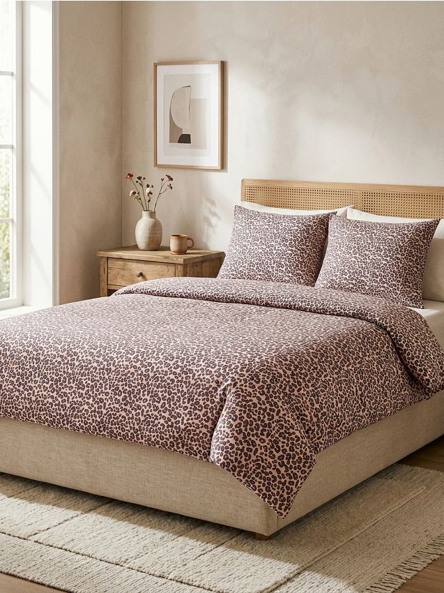 Sinsay - Set de lenjerie de pat cu imprimeu leopard - bej