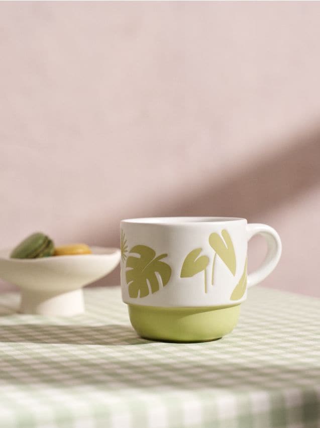Sinsay - Cană ceramică cu motiv vegetal - verde-pal