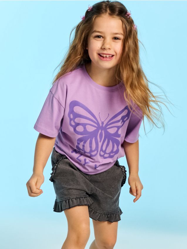 Sinsay - Tricou din bumbac cu imprimeu fluture - violet-prună