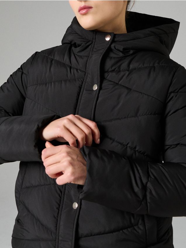 Sinsay - Geacă puffer matlasată cu glugă - negru