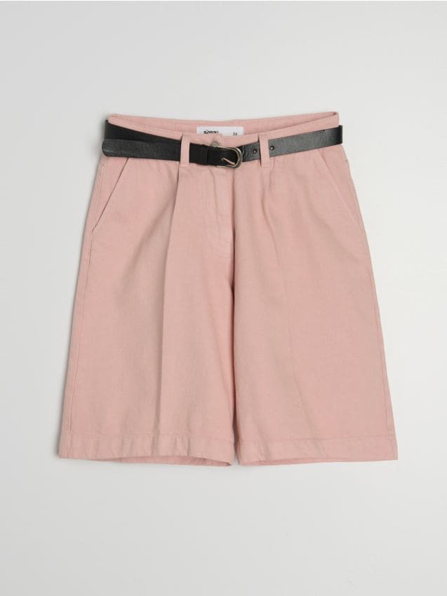 Sinsay - Jeansowe szorty jorts z wysokim stanem i paskiem - różowy