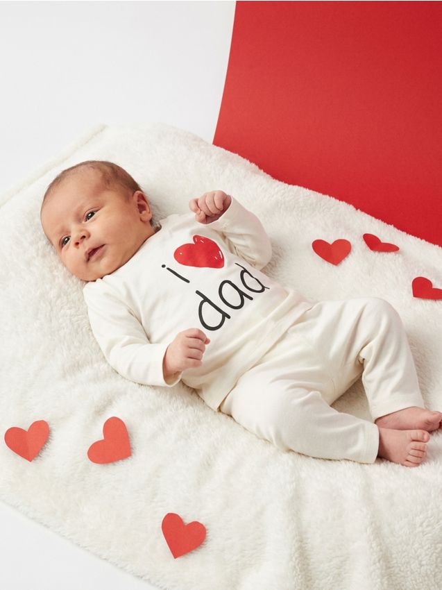 Sinsay - Pijama din două piese I love dad - crem