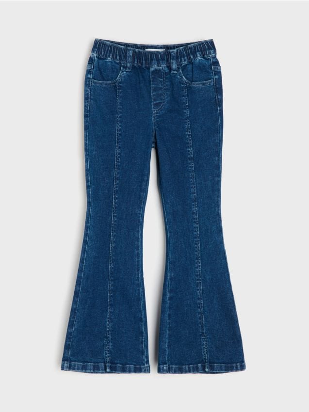 Sinsay - Jeggings flare din bumbac cu efect prespălat - bleumarin