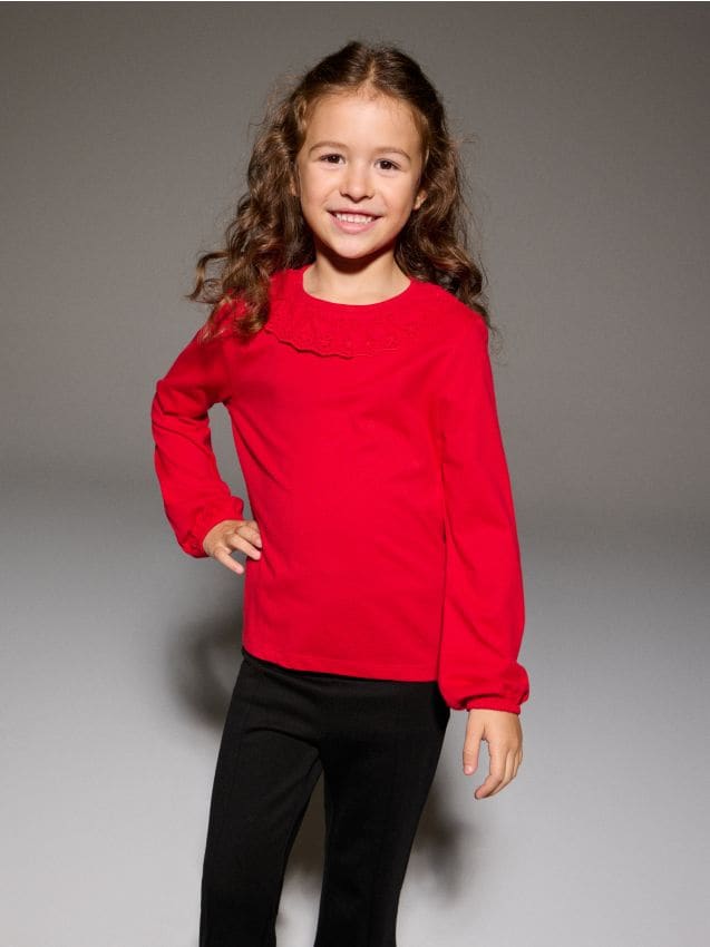 Sinsay - Bluzka z koronkowym kołnierzykiem - czerwony