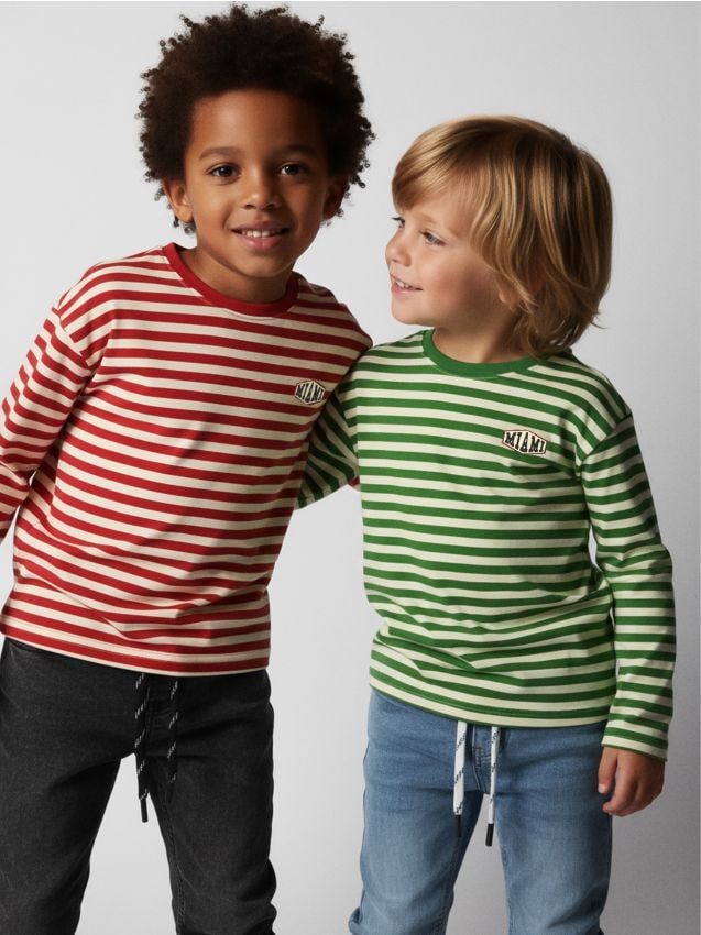 Sinsay - Bavlnené tričko s pásikmi 2 pack - červená