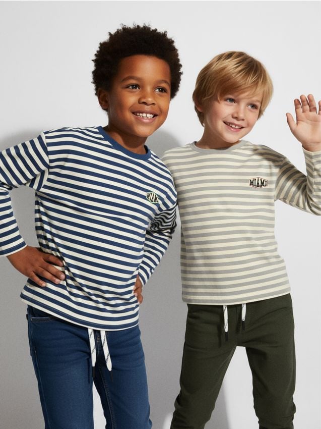 Sinsay - Tricou din bumbac în dungi 2 pack - bleumarin
