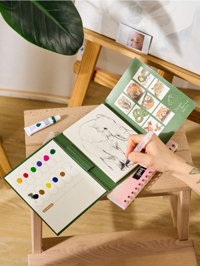 Sinsay - Bloc pentru pictură în acuarelă cu motiv de animale din junglă - albastru-verzui