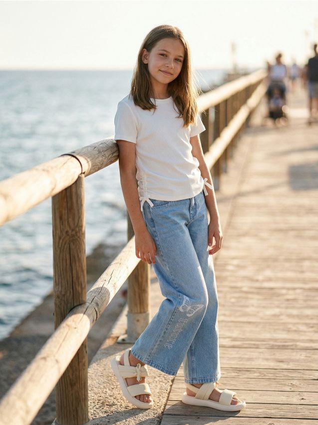 Sinsay - Tricou din tricot striat - alb