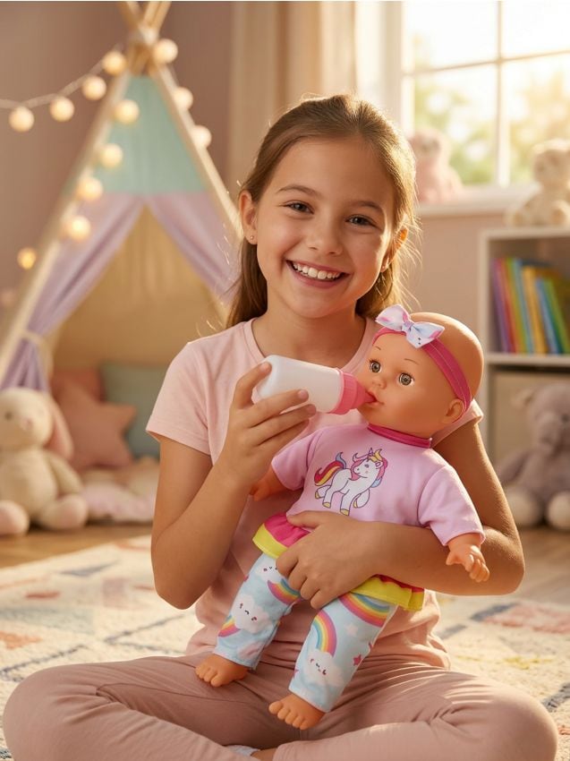 Sinsay - Jucărie - Păpușă bebeluș cu biberon pentru hrănire - multicolor