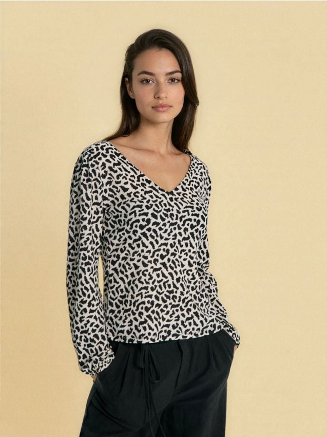 Sinsay - Bluza cu mâneci lungi cu imprimeu leopard - multicolor