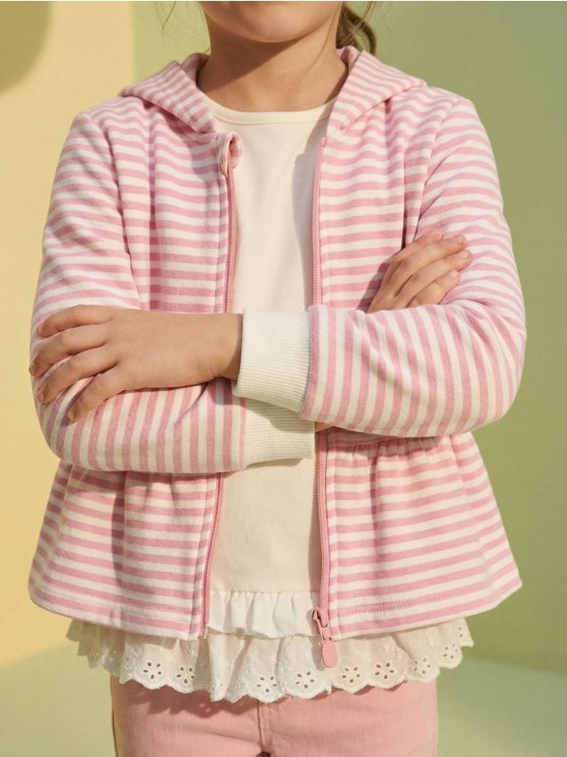 Sinsay - Hanorac din bumbac în dungi cu peplum și glugă - crem