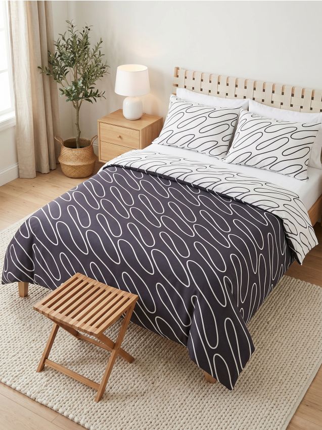 Sinsay - Set de lenjerie de pat cu model abstract - crem