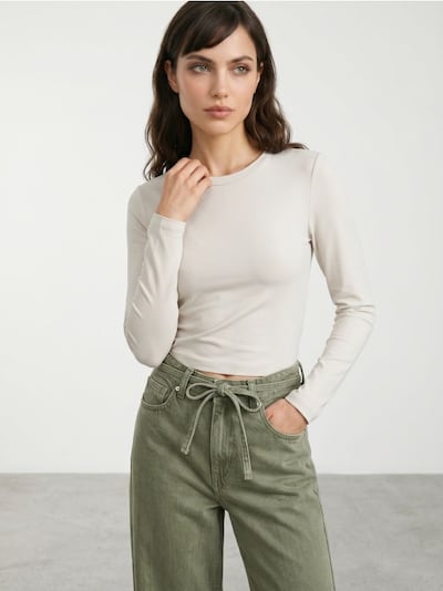 Bavlněné slim fit tričko s dlouhým rukávem