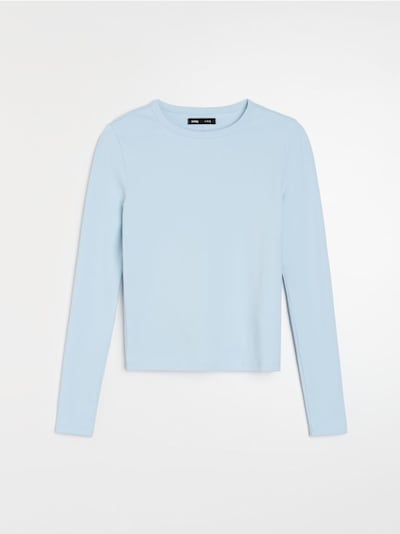 Памучна slim fit тениска с дълъг ръкав