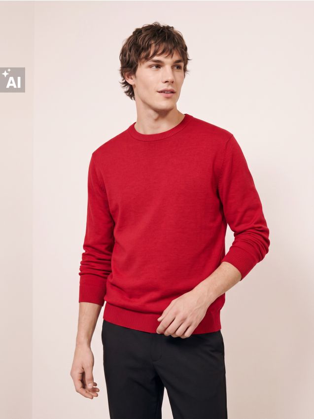 Sinsay - Pulover basic din bumbac - roșu