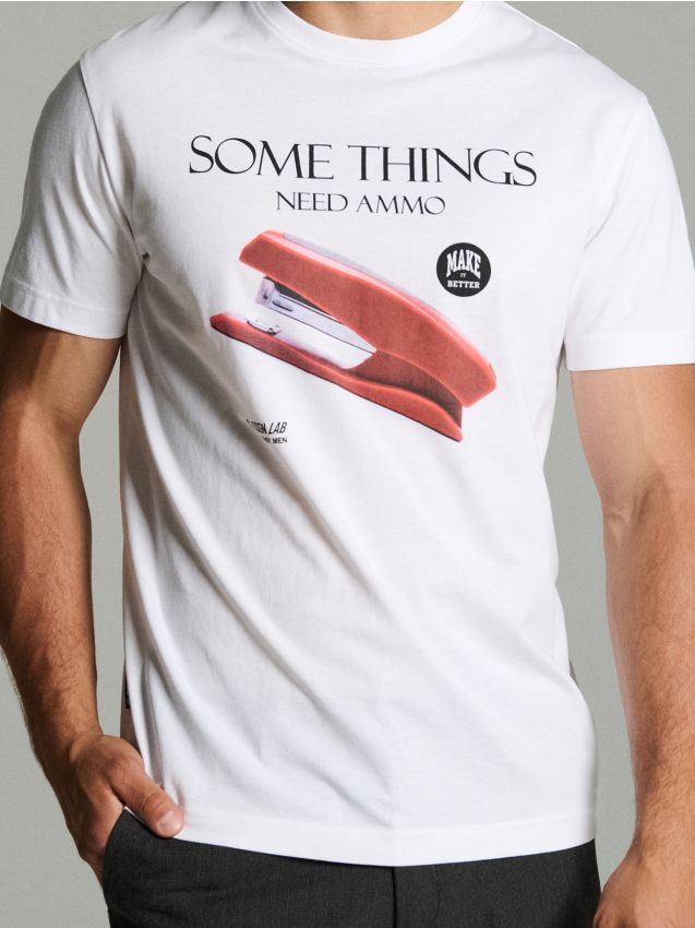 Sinsay - Tricou cu imprimeu - alb