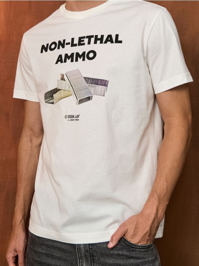 Sinsay - Tricou cu inscripție - crem