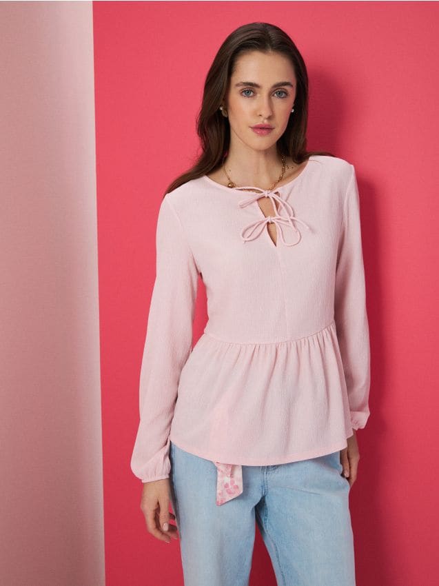 Sinsay - Bluză cu volănașe decorative - roz