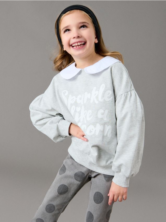 Sinsay - Hanorac cu guler rotund - gri deschis