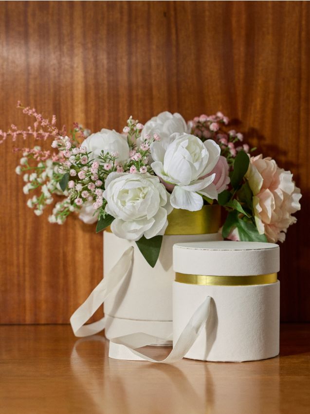 Sinsay - Set de cutii rotunde pentru flori cu capace 2 pack - crem