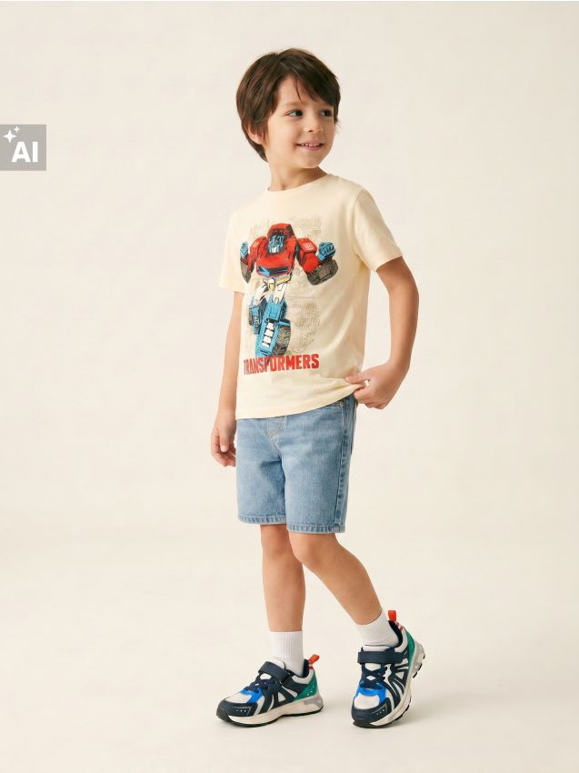 Sinsay - Tricou din bumbac cu imprimeu Transformers - crem