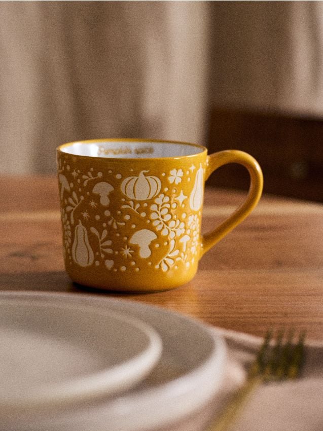 Sinsay - Cană ceramică cu motiv de toamnă - portocaliu