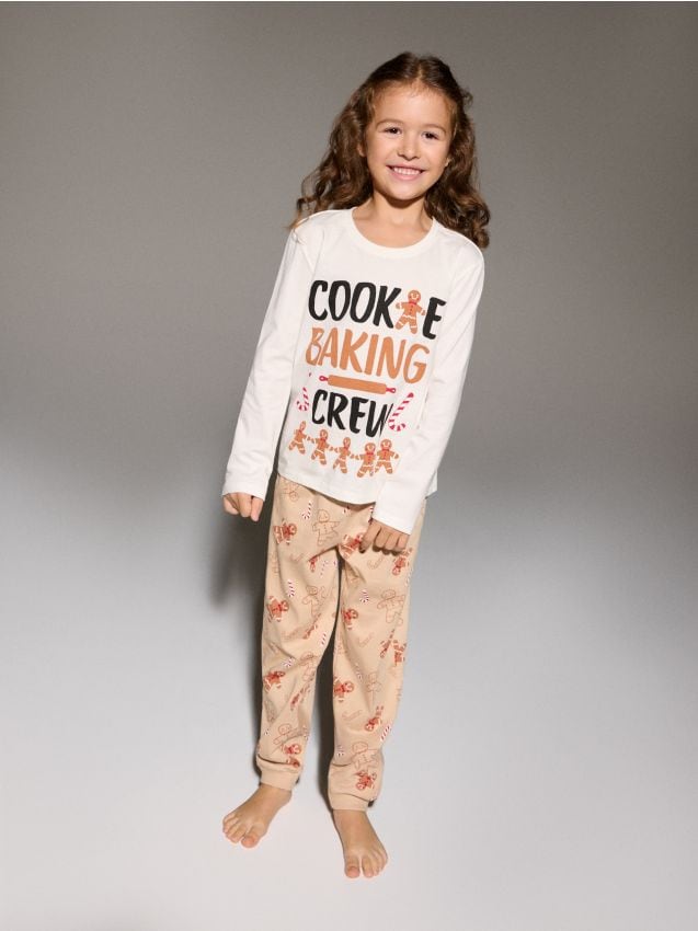 Sinsay - Dvojdielne bavlnené pyžamo - krémová