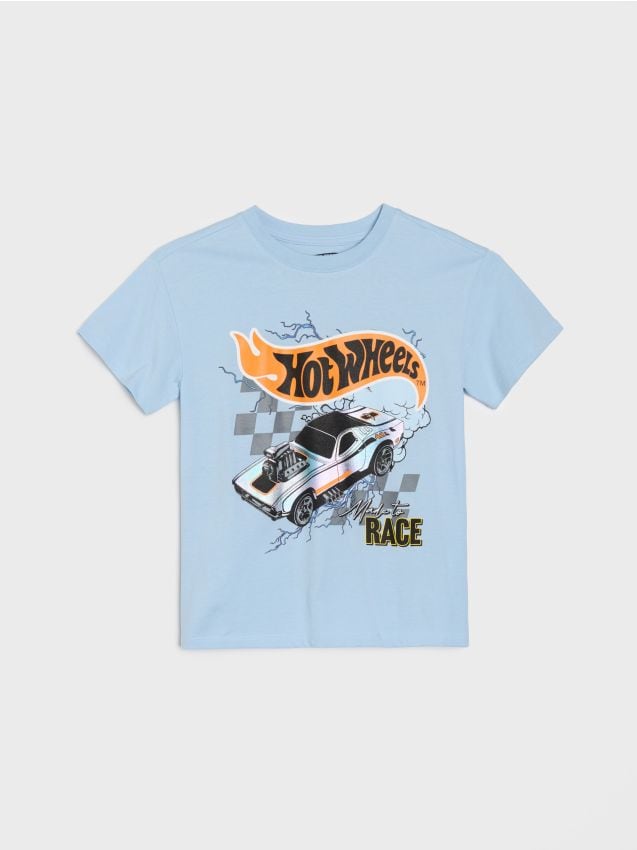 Sinsay - Tricou din bumbac cu imprimeu Hot Wheels - albastru-pal