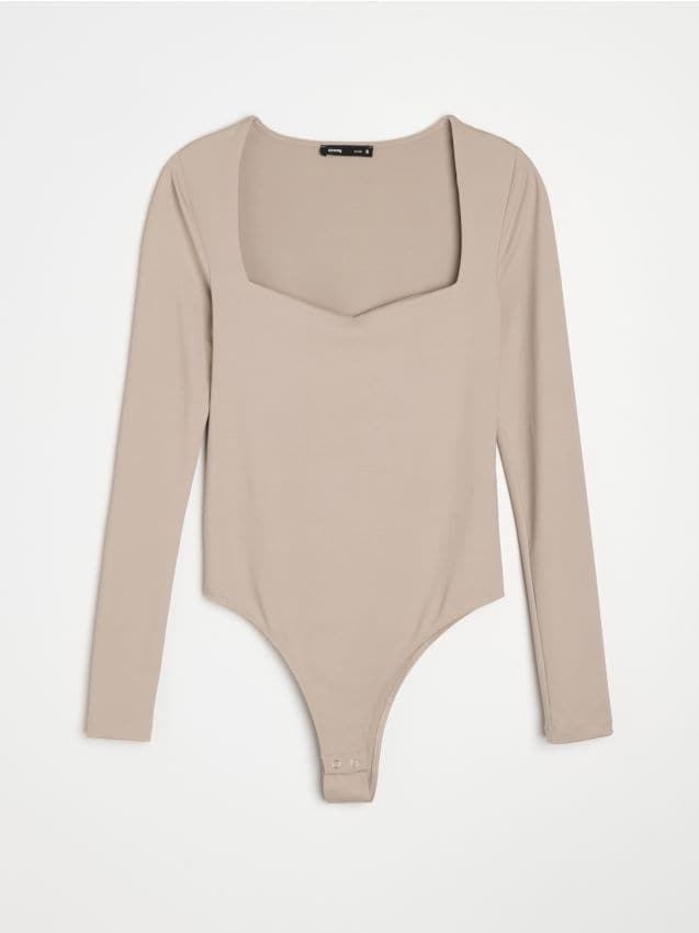 Body a maniche lunghe con scollo quadrato - grano