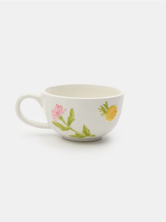 Sinsay - Cană ceramică cu motiv floral - alb