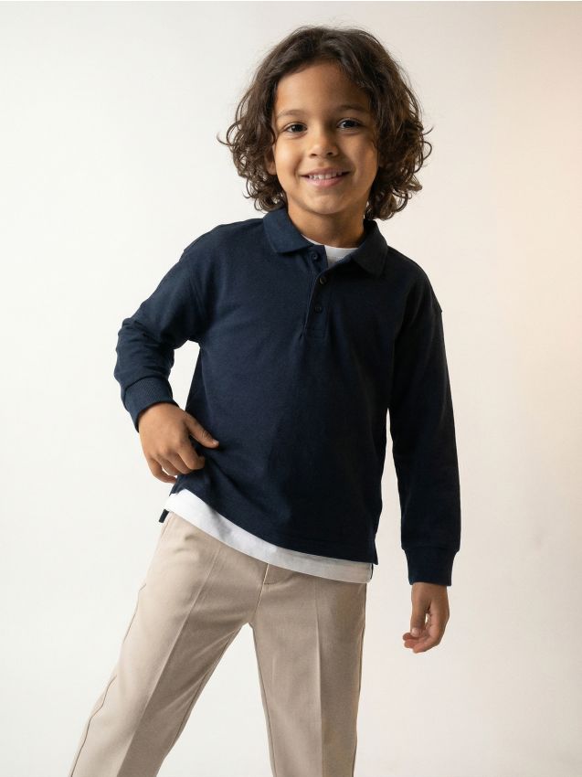 Sinsay - Cămașă polo cu mânecă lungă - bleumarin